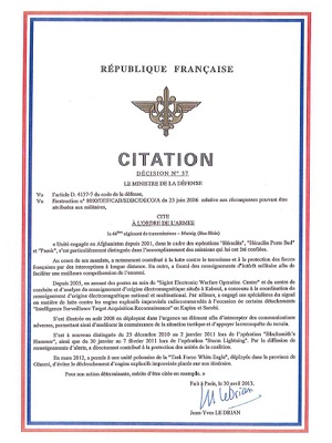 Citation à l'ordre de l'armée (source 44° RT)